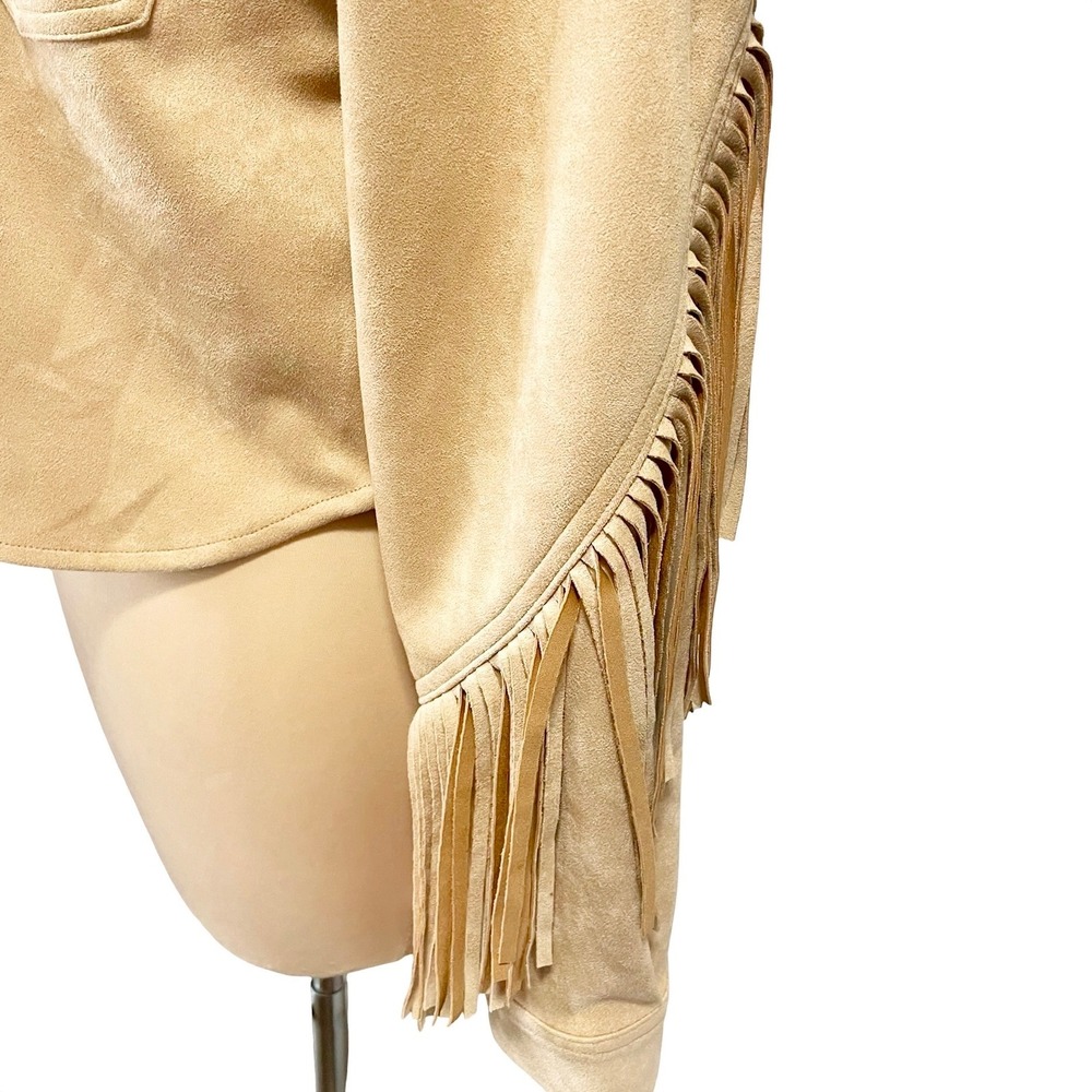 OAT New York Tan Faux Suede Fringe Western Cropped Jacket Size S Festival Boho - Picture 7 of 14
